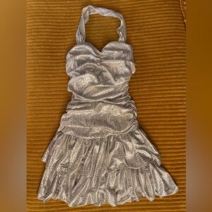 Vtg 80s 90s Steppin Out white sparkly prom party halter M dress